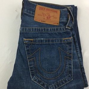 TRUE RELIGION Jeans Bobby Sz 28 Straight Leg Rise Medium Wash Distressed USA